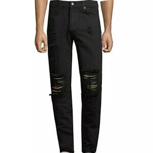 DTLA Distressed Raw Hem Jeans Black Men 38